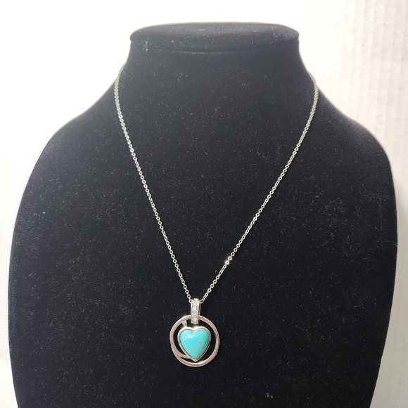 Turquoise Silver Heart Necklace - Picture 2 of 9